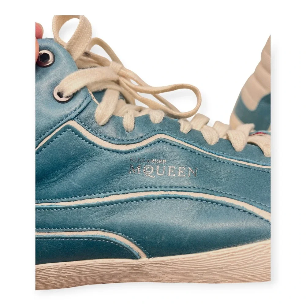Alexander McQueen Puma Street Climb Men 10 High Top Sneakers 354430 Blue Leather - Picture 10 of 16